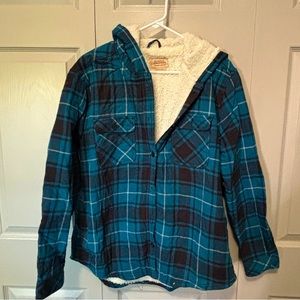 Boston Traders fleece lined hooded jacket. Size L turquoise
